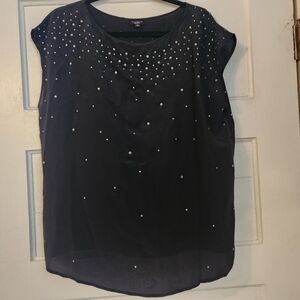 Talbots Blouse, Black 100% Silk Rhinestones Crystal Beads, Sz Med, Party Fun EUC